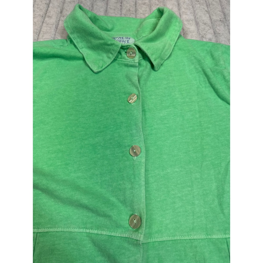 Fresh Produce Womens Lime Green Cotton Button Up 3/4 Sleeve Top Shirt Small 1167